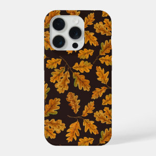 Autumnal oak leaves on dark brown iPhone 15 pro case