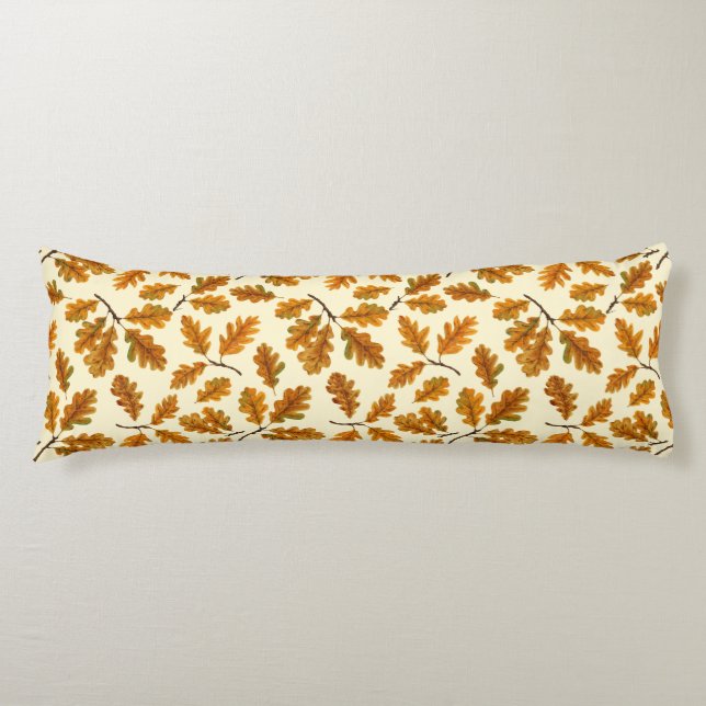 Autumnal oak leaves on off white body pillow (Front)