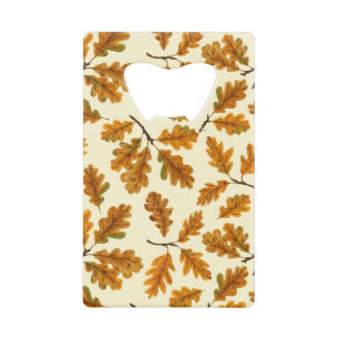 Autumnal oak leaves on off white credit card bottle opener