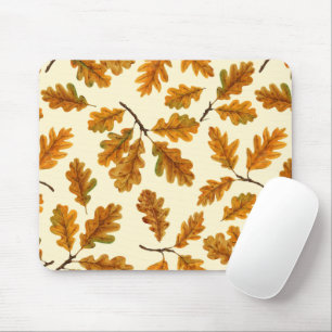 Autumnal oak leaves on off white mouse pad