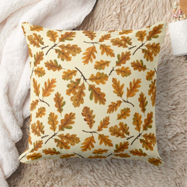 Autumnal oak leaves on off white throw pillow (Blanket)