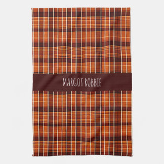 Autumnal Plaid Orange Brown Geometric Pattern Kitchen Towel