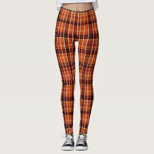 Autumnal Plaid Orange Brown Geometric Pattern Leggings
