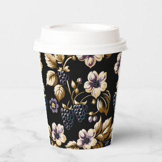Autumnal Regal Elegance Blackberry & Blooms Paper Cups