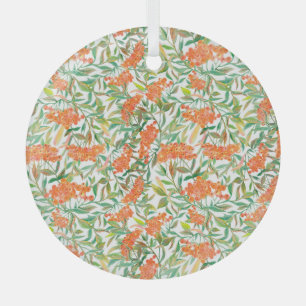 Autumnal Rowan: Floral Seamless Design Glass Ornament