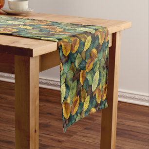 Autumnal sage orange yellow brown fall leaves short table runner