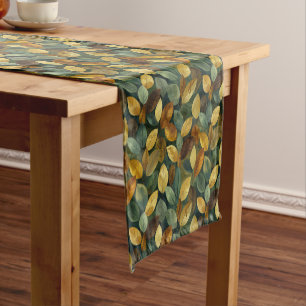 Autumnal sage orange yellow brown fall leaves short table runner