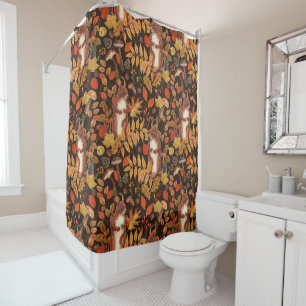 Autumnal squirrels and flora on dark brown