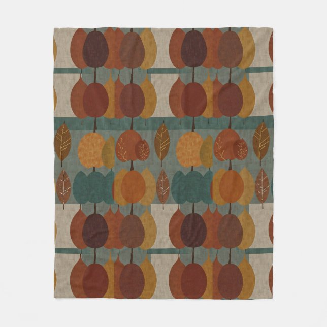 Autumnal Tree and Leaf Fleece Blanket (Front)