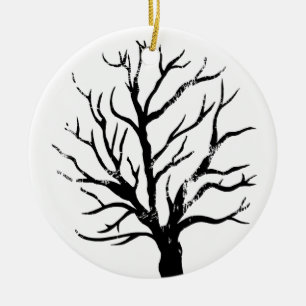 Autumnal Tree Lino Print Ceramic Ornament