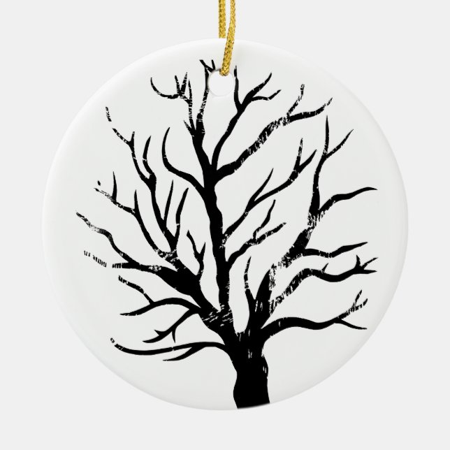 Autumnal Tree Lino Print Ceramic Ornament (Front)