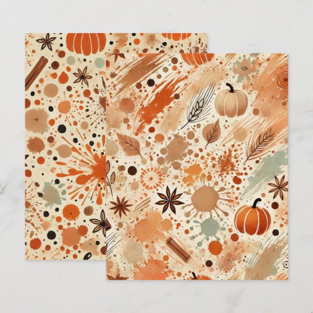 Autumnal Watercolor Pumpkin Spice Scrapbook Paper (Front/Back)