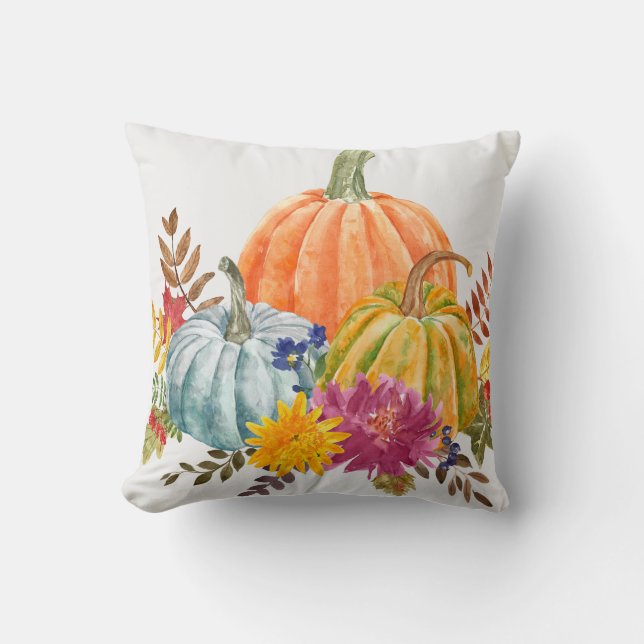 Autumnal Watercolor Pumpkins Pillow (Front)