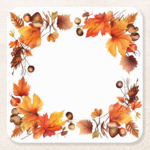 Autumn's Bounty: Wreath Harvest Square Paper Coaster