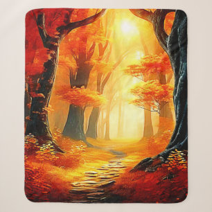 Autumn's Embrace: Fiery Forest Path Sherpa Blanket