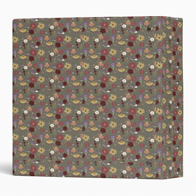 Autumn's Floral Embrace Green Background Binder (Back/Spine)