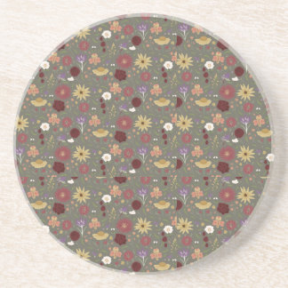Autumn's Floral Embrace Green Background Coaster