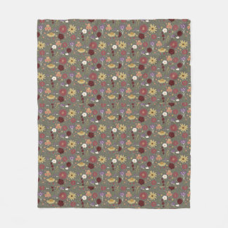 Autumn's Floral Embrace Green Background Fleece Blanket