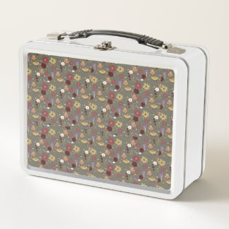 Autumn's Floral Embrace Green Background Metal Lunch Box