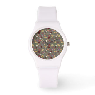 Autumn's Floral Embrace Green Background Watch