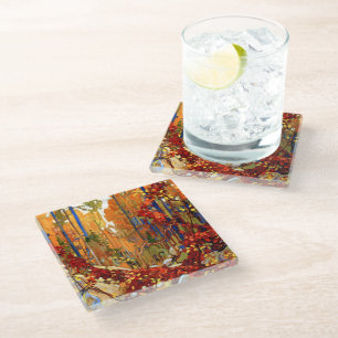 Autumn's Garland, Colourful Painting, Glass Coaster