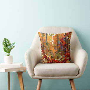 Autumn's Garland, Colourful Painting, Throw Pillow
