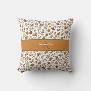 AutumnWoodland Floral Leaf Mushroom Custom Name Throw Pillow