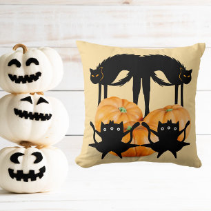 Autuum Fall Halloween Black Cat Pumpkin Decorative Throw Pillow