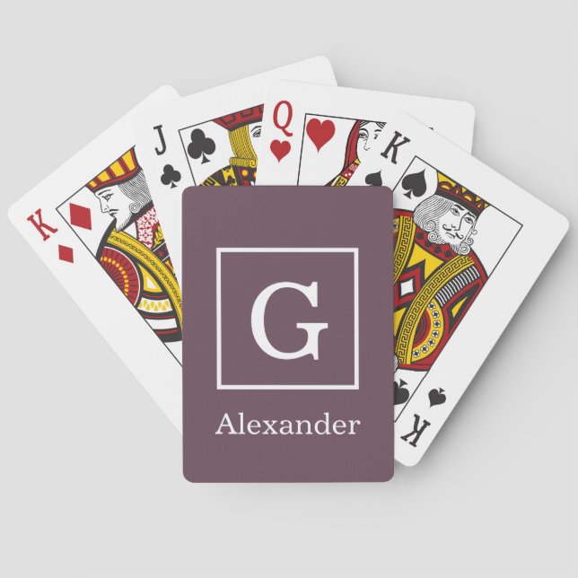 Auvergne Eggplant White Framed Initial Monogram Playing Cards (Back)