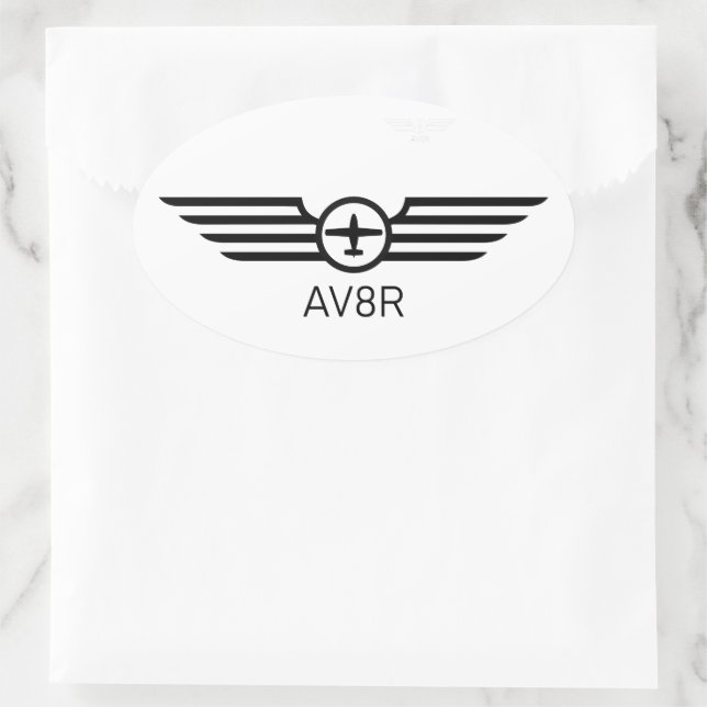 AV8R Wings Single Engine Plane Black Oval Sticker (Bag)