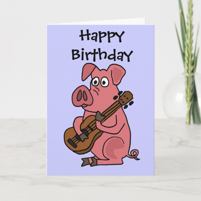 AV- Funny Pig Playing Guitar Cartoon Card (Front)