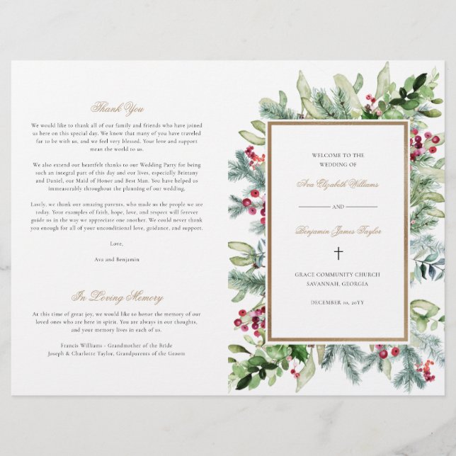 Ava  Christian Wedding Program for Christmas (Front)