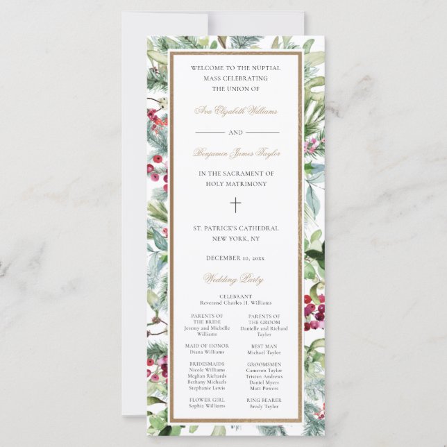 Ava Christmas Greenery Programme de Mariage cathol (Devant)