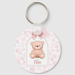 Ava   Custom Pink Teddy Bear Nursery Design  Keychain
