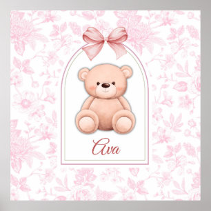 Ava   Custom Pink Teddy Bear Nursery Design  Poster
