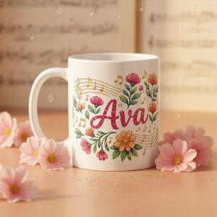 Ava Floral Music Lover Glitter Mug