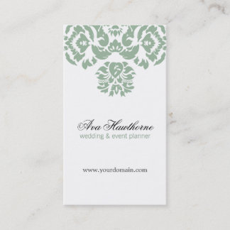 Ava Grey Damask Floral Chic Business Card Vertical
