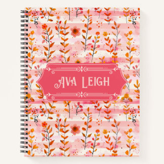 Ava Leigh Pink and Orange Watercolor Floral Deluxe Notebook