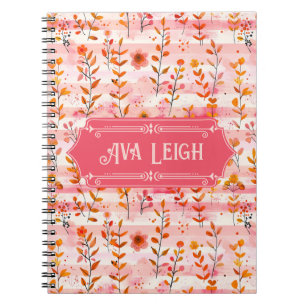 Ava Leigh Pink and Orange Watercolor Floral Notebook