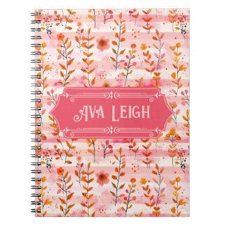 Ava Leigh Pink and Orange Watercolor Floral Notebook