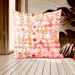 Ava Leigh Pink and Orange Watercolor Floral Throw Pillow