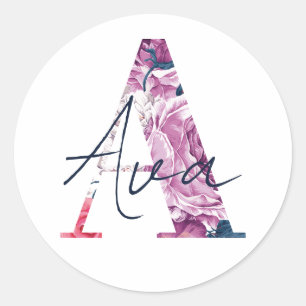 Ava Name Custom Sticker Girls Label Floral Pink A