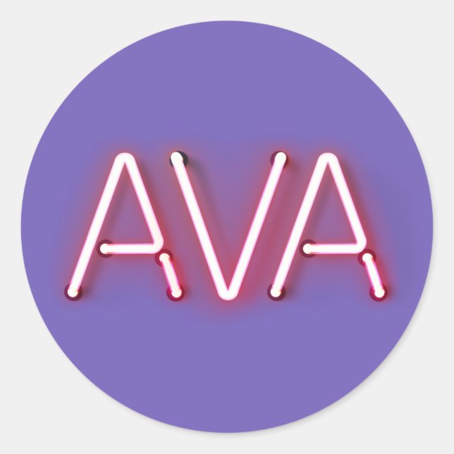Ava name in glowing neon lights classic round sticker (Front)