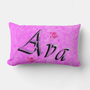 Ava Name Logo, On Pastel Pink Mosaic Lumbar Pillow