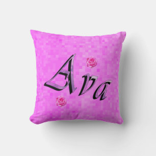 Ava Name Logo, On Pastel Pink Mosaic Throw Pillow