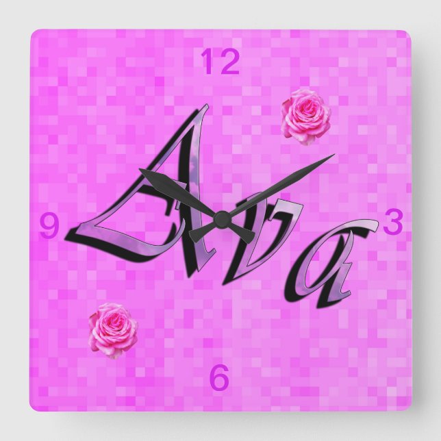 Ava Name Logo, Square Wall Clock (Front)