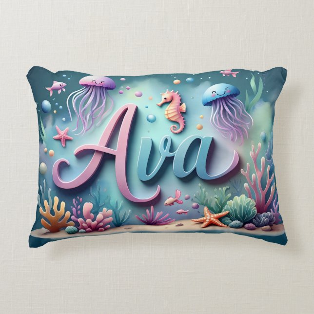 Ava Name Ocean Theme Decorative Sea Life Accent Pillow (Front)