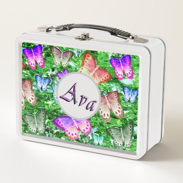 Ava Name With Butterflies, Metal Lunch Box (Front)