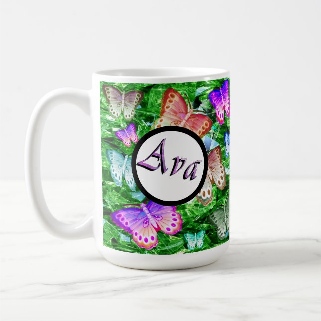 Ava Name With Flight Of The Butterflies, Coffee Mug (Left)
