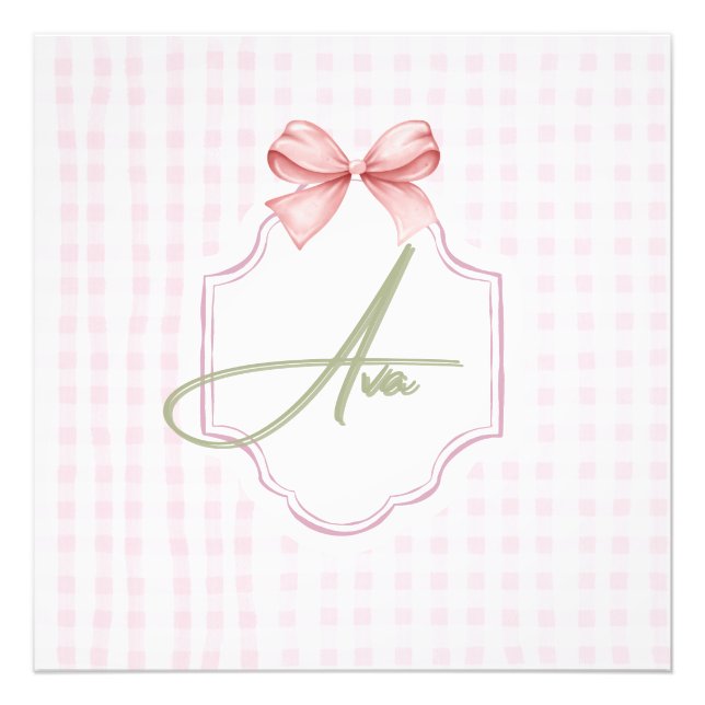 Ava Personalized Pink Bow & Gingham Print  (Front)